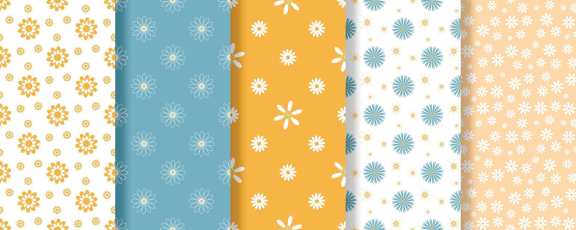 Spring summer floral seamless pattern set vector