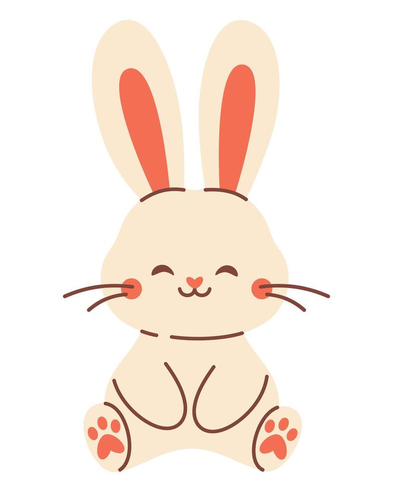 Cute Easter Bunny Illustration. Adorable Kawaii Rabbit Clipart for Kids, Spring Holiday Design, Digital Sticker, Greeting Card, and Nursery Decoration vector