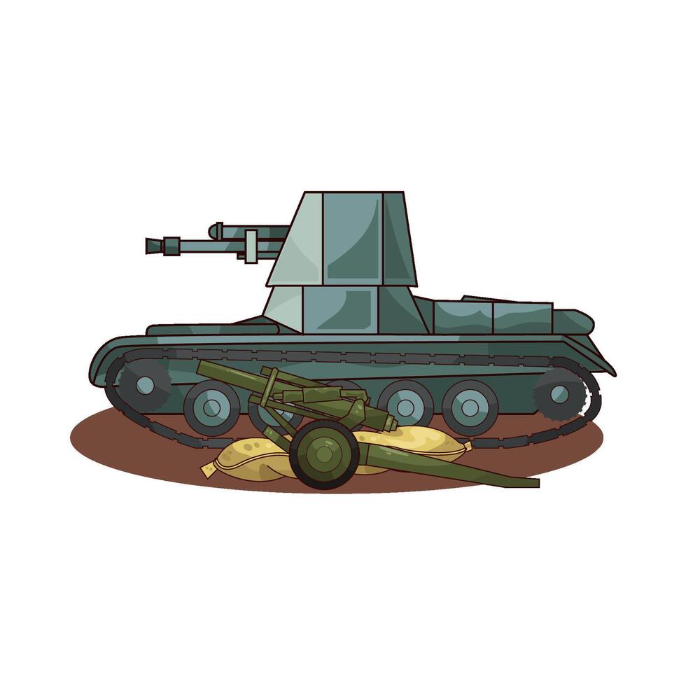 military tank with military mortar illustration vector