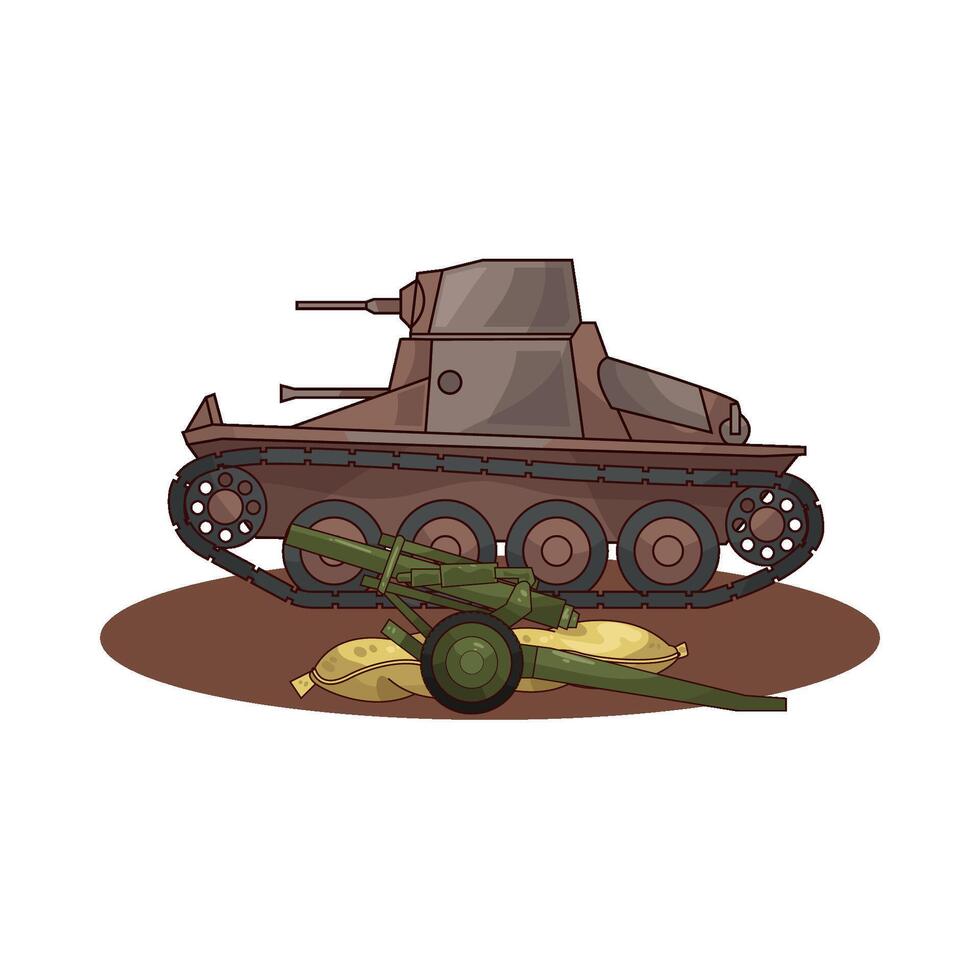 illustration of military tank with military mortar vector