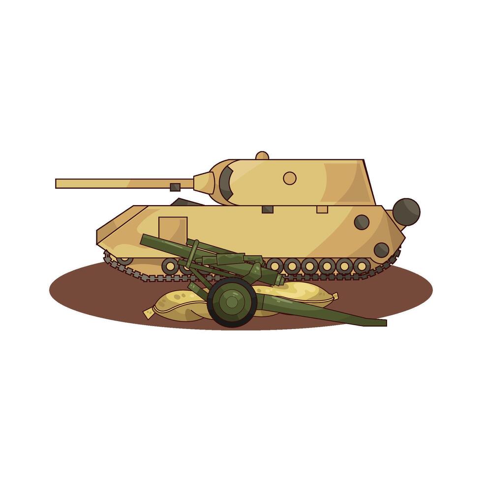 military mortar is near the tank illustration vector