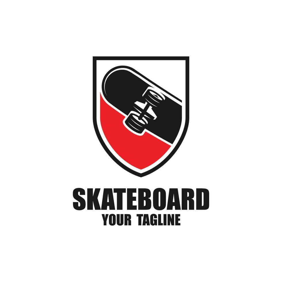 shield and skateboard icon logo vector