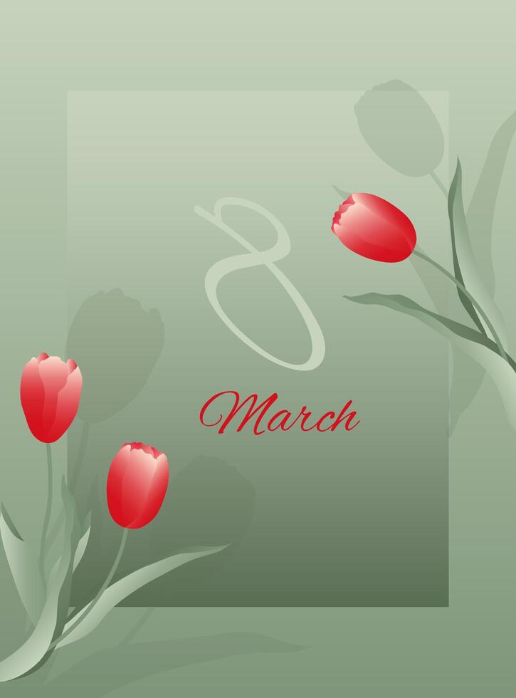 Bouquet of spring flowers tulips on green background. Design for posters, banners, postcards on Womans Day, 8 March. vector