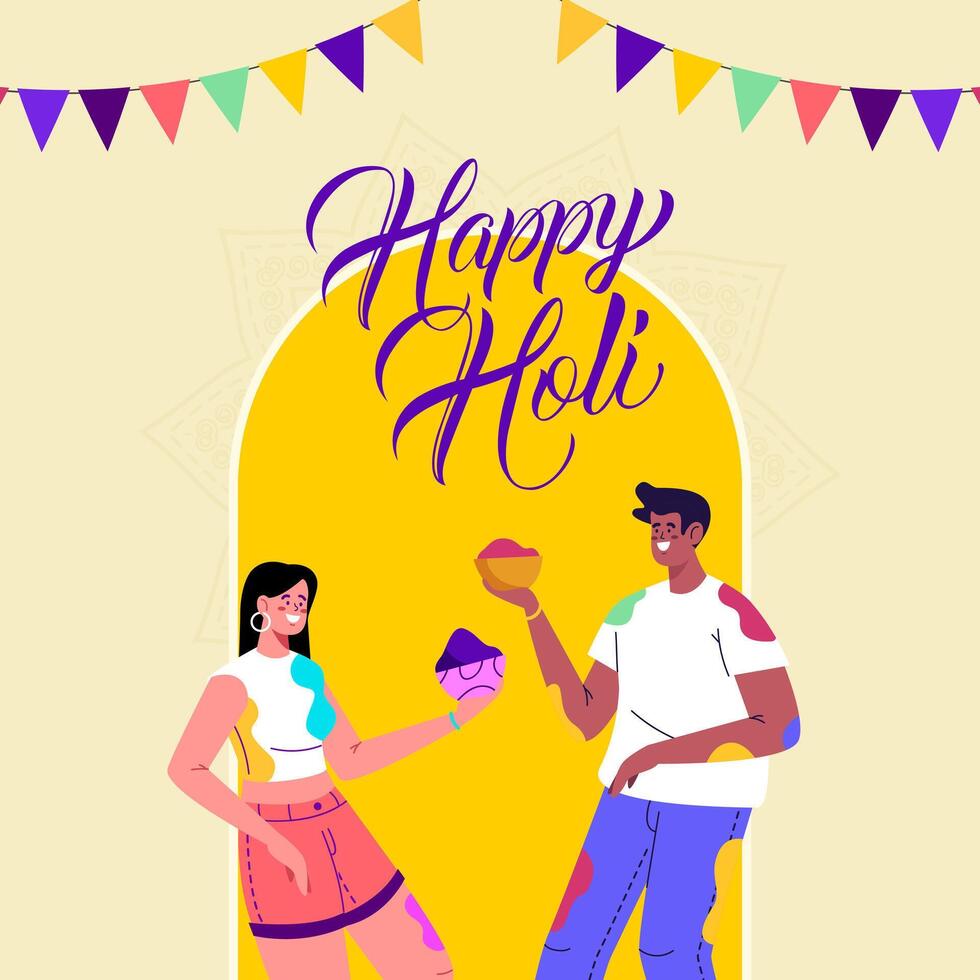 Happy Holi Celebrating Illustrations Social Media Template vector