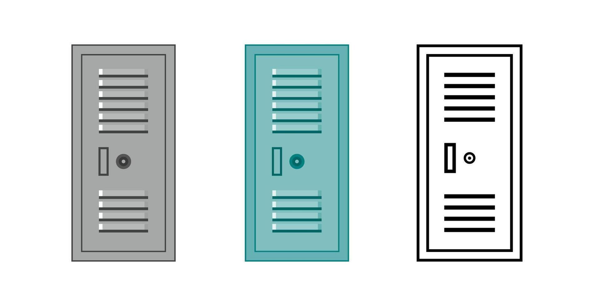 Locker Storage Icon Set in Color and Outline vector