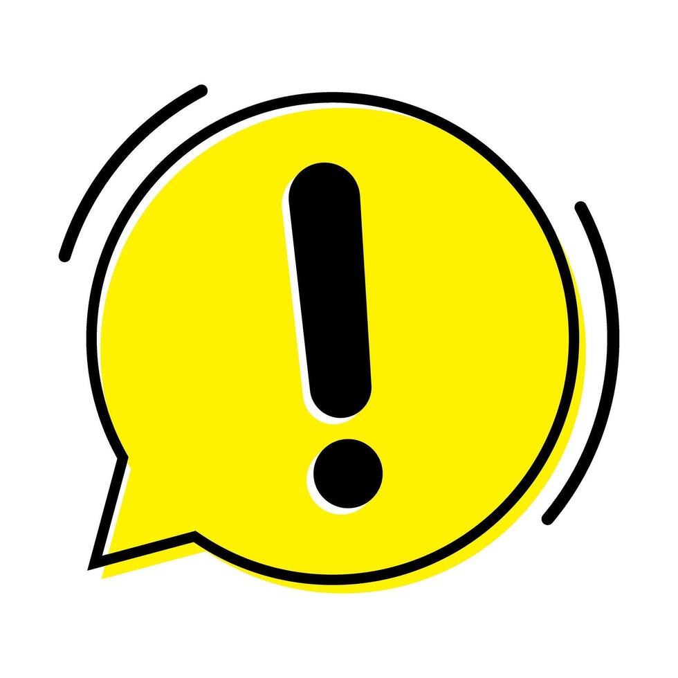 Hazard warning attention sign or exclamation symbol in a yellow speech bubble. vector