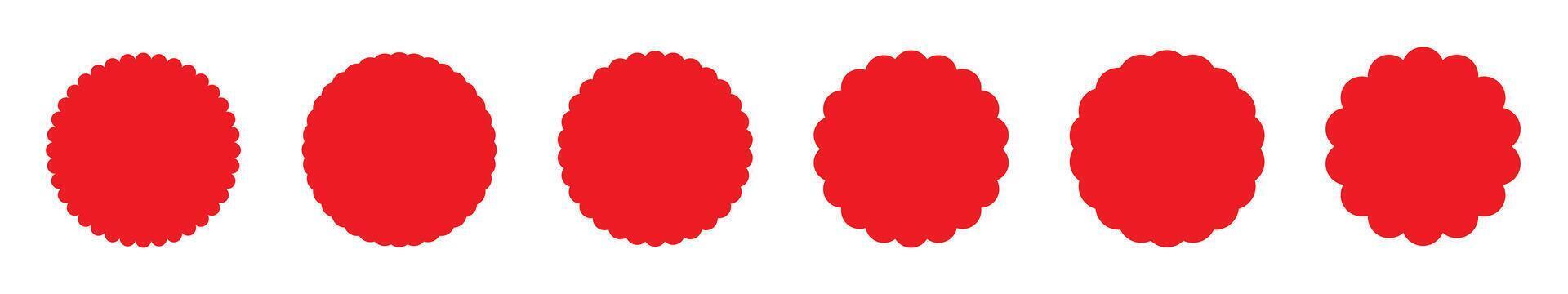 Scalloped circle shape. Red color. vector