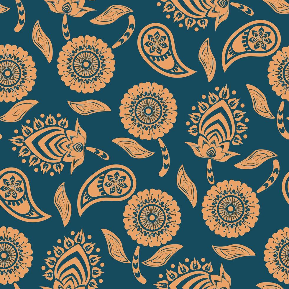 Ethnic Floral Print Design Geometric Flower And Paisley Seamless Pattern Damask Floral For Textile Design Printing. vector