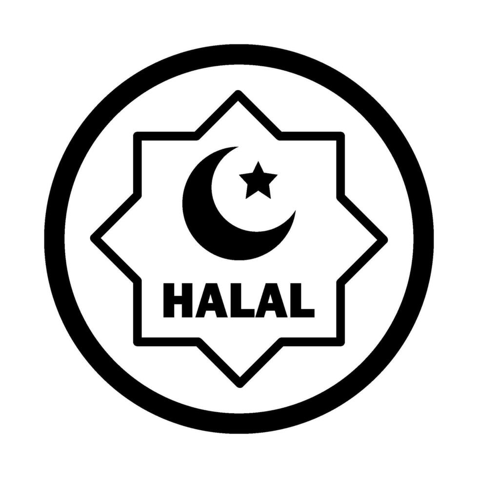 Halal icon, food stamp. Circle with star and crescent. Isolated illustration for halal food vector