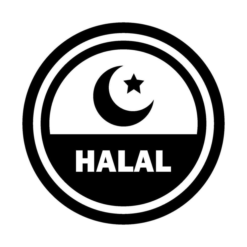 Halal icon, food stamp. Circle with star and crescent. Geometric isolated illustration for halal food vector