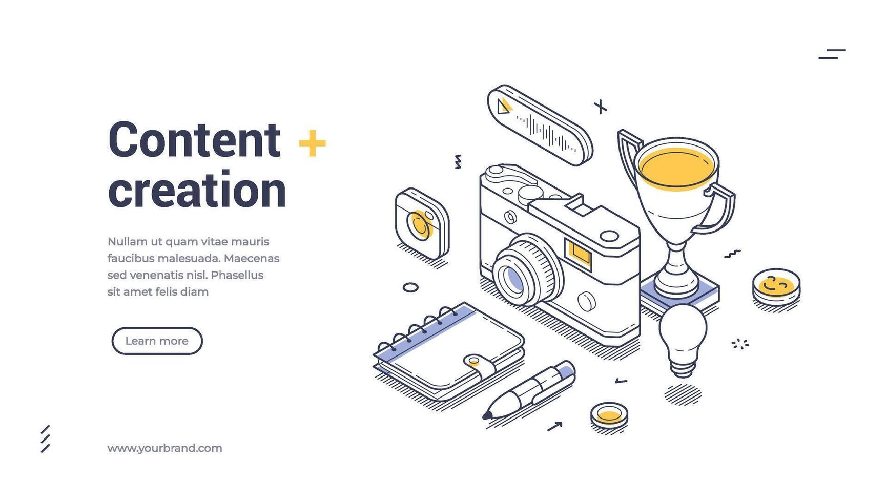 Creative web banner template for content creation showcasing isometric line art design vector