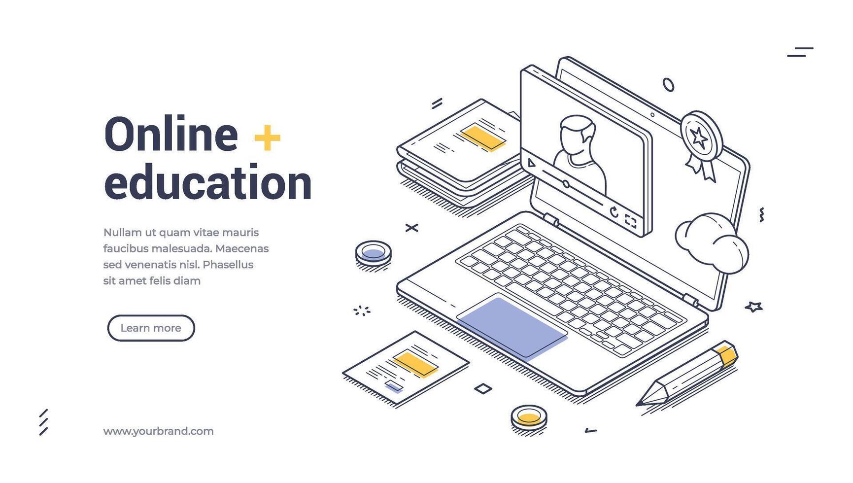 Promote online education with an appealing isometric web banner template featuring design elements vector