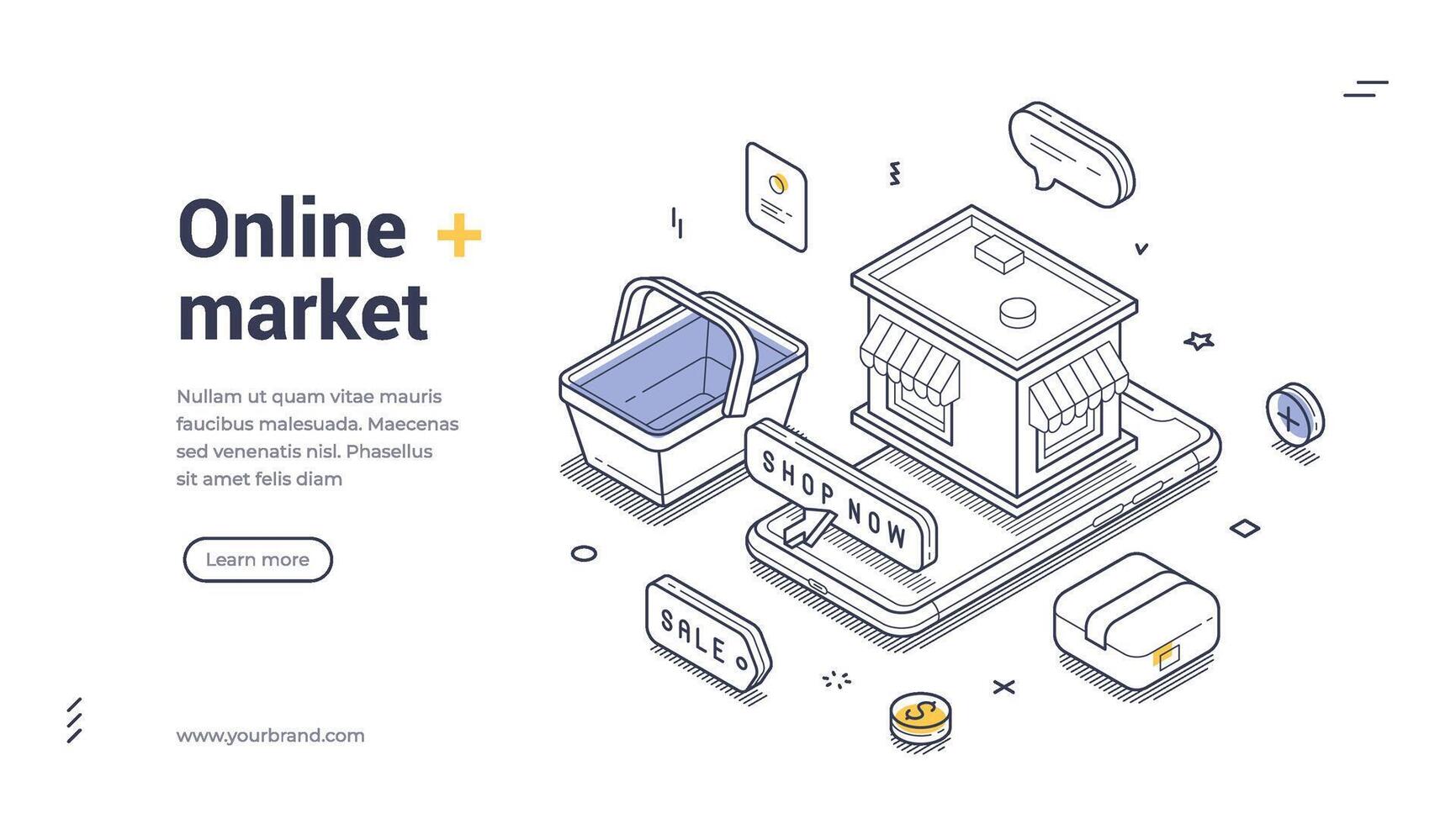Creative isometric web banner template for online market promotional purposes vector