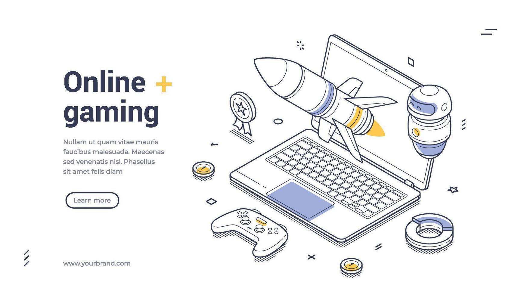 Engaging web banner template for online gaming with dynamic illustrations and modern design vector