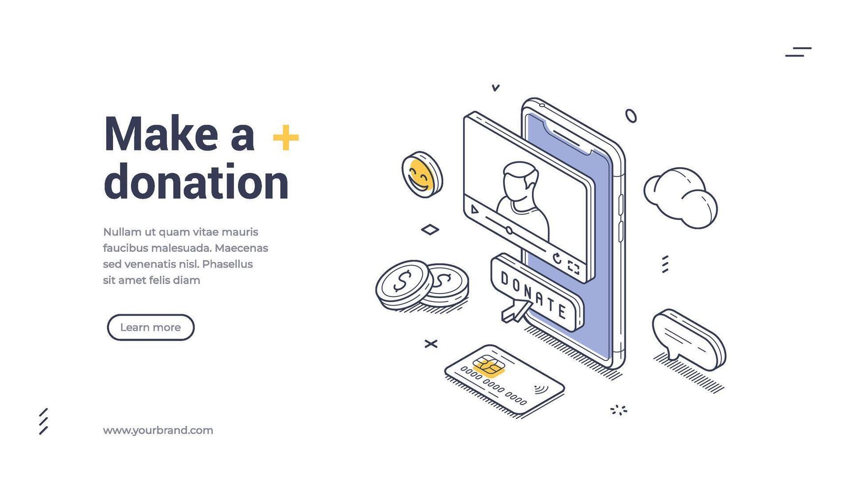 Donate online with this isometric web banner template for charitable initiatives vector