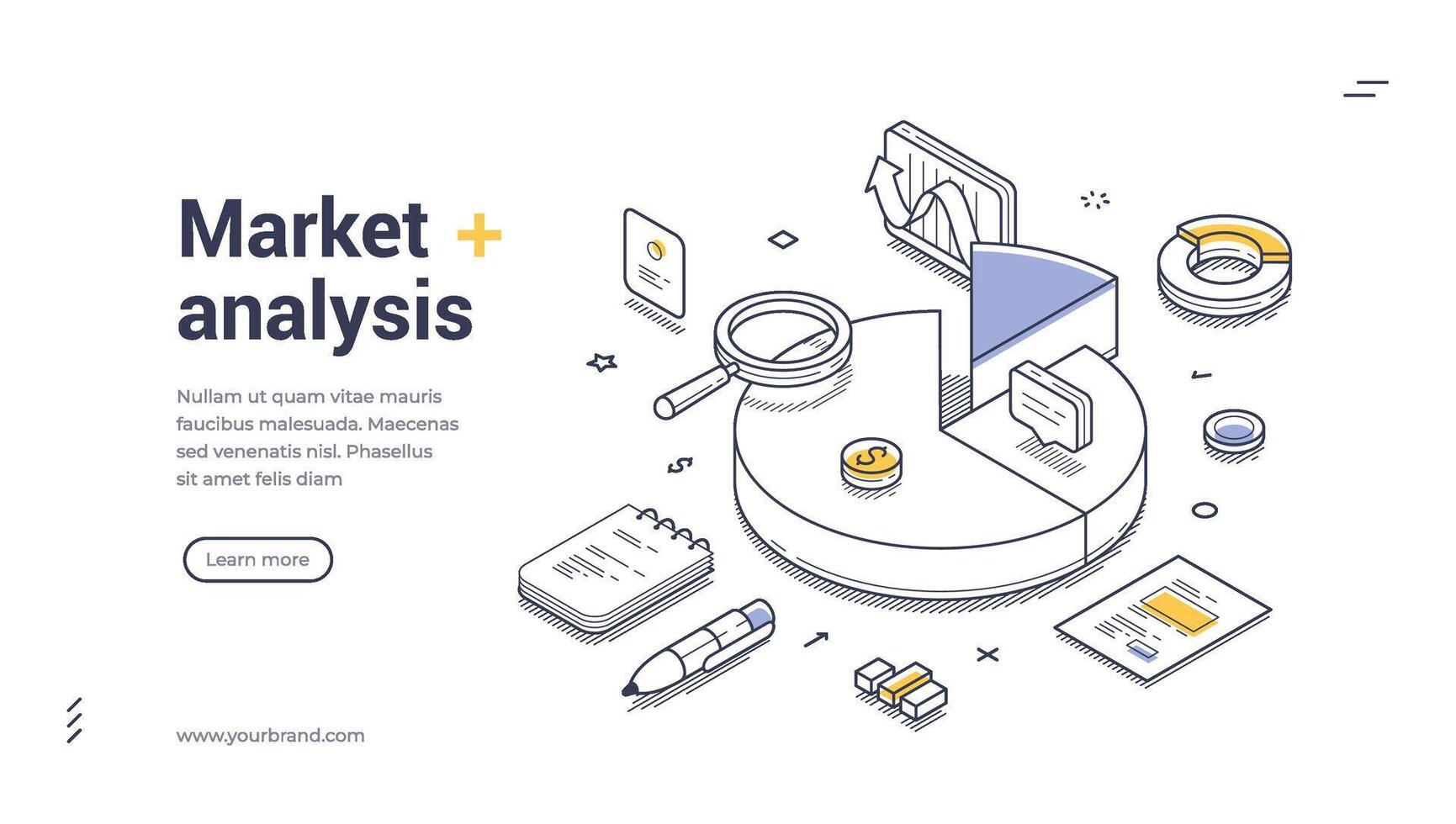 Explore market analysis techniques with this isometric web banner template for effective designs vector