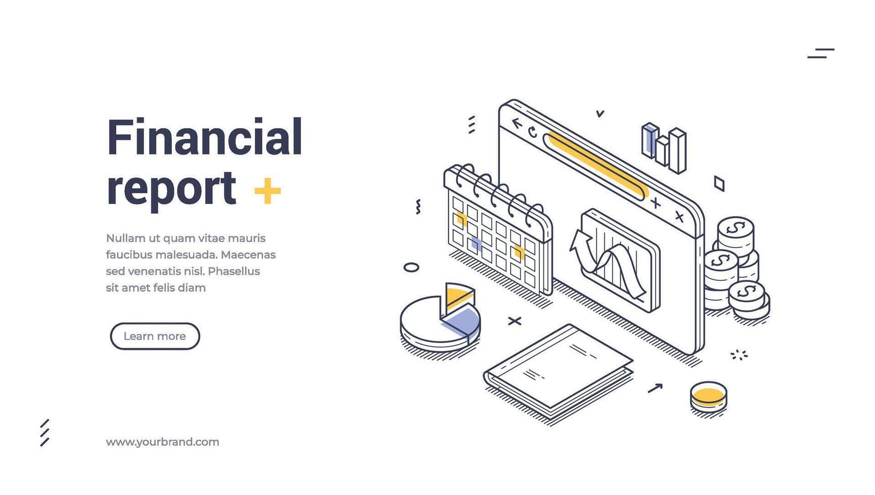 Modern isometric web banner template for financial report presentation in design vector