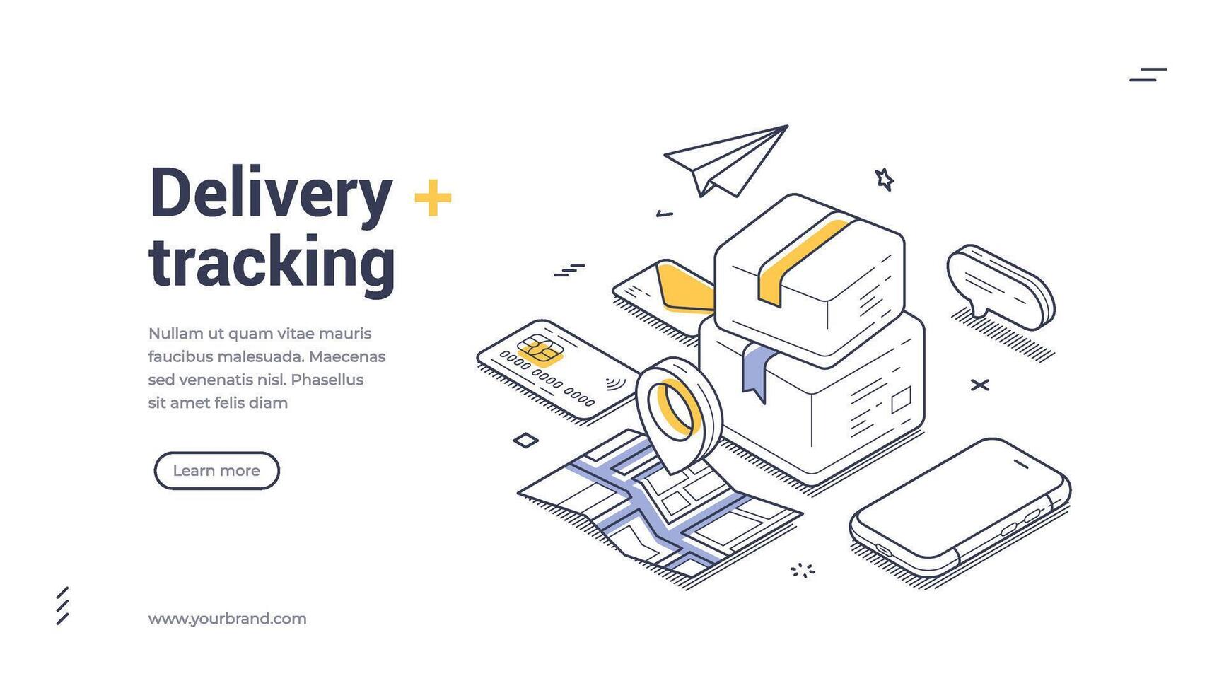 Web banner template for delivery tracking in isometric line art design vector