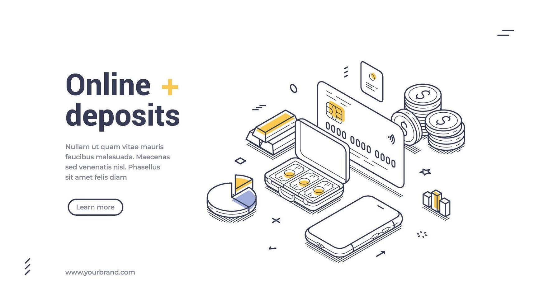 Engaging web banner template showcasing online deposits with a modern isometric design vector