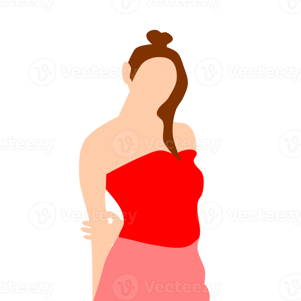 A woman in a red dress standing with her hands on her hips png