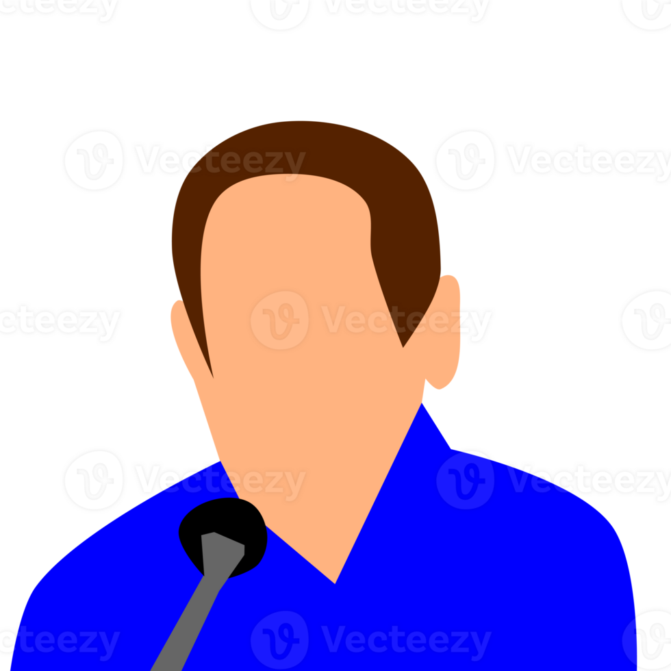 A man with a microphone in front of a blue shirt png
