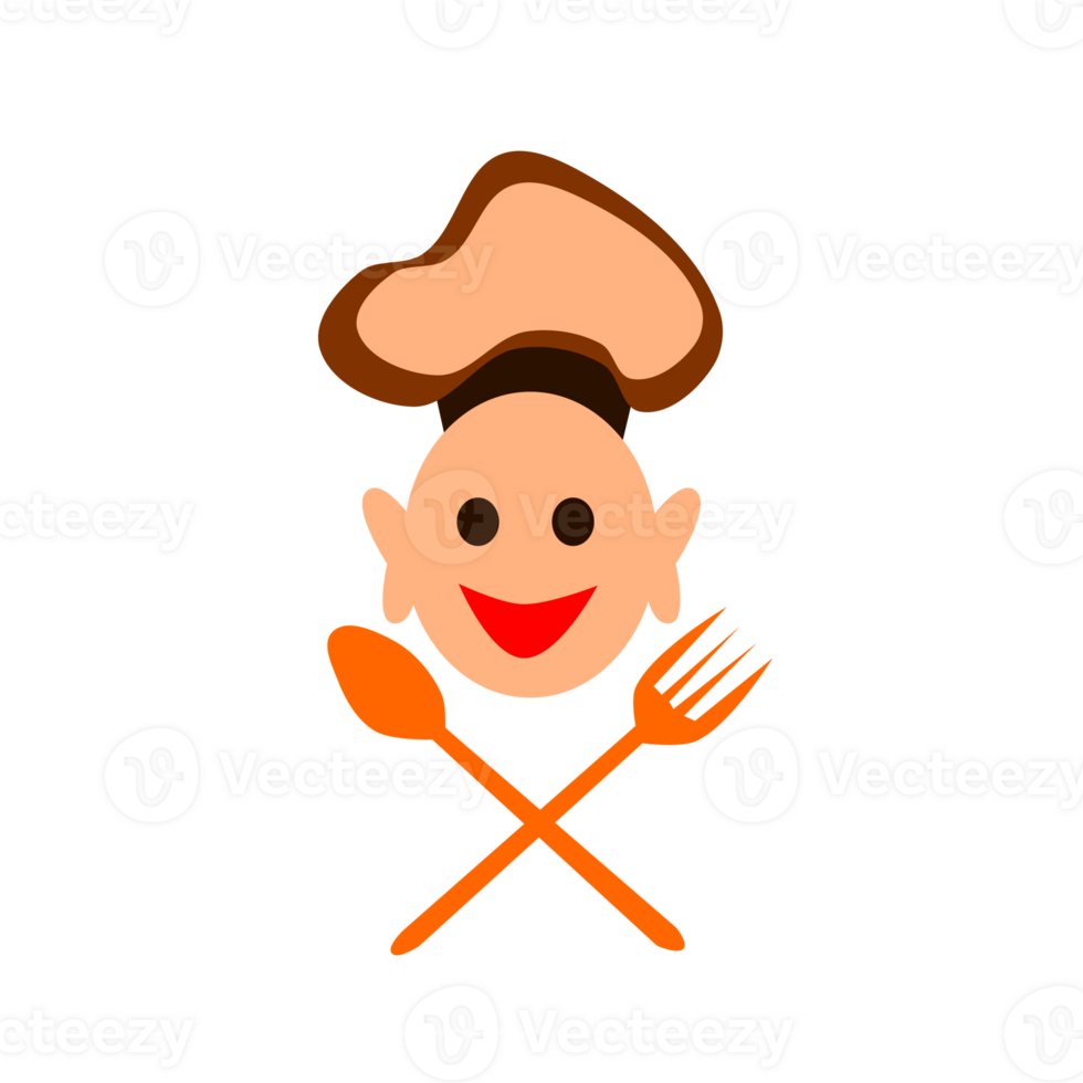 A cartoon chef with a fork and spoon png
