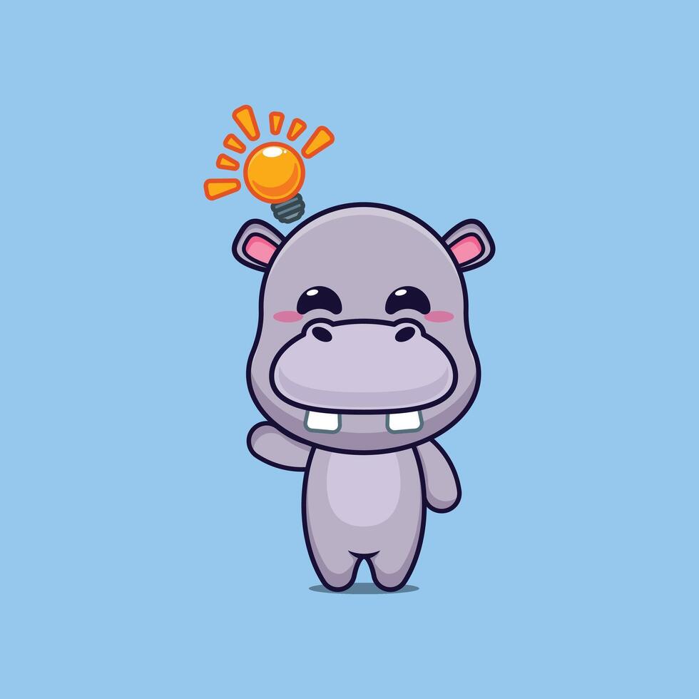 hippo mascot cartoon character illustration get an idea vector