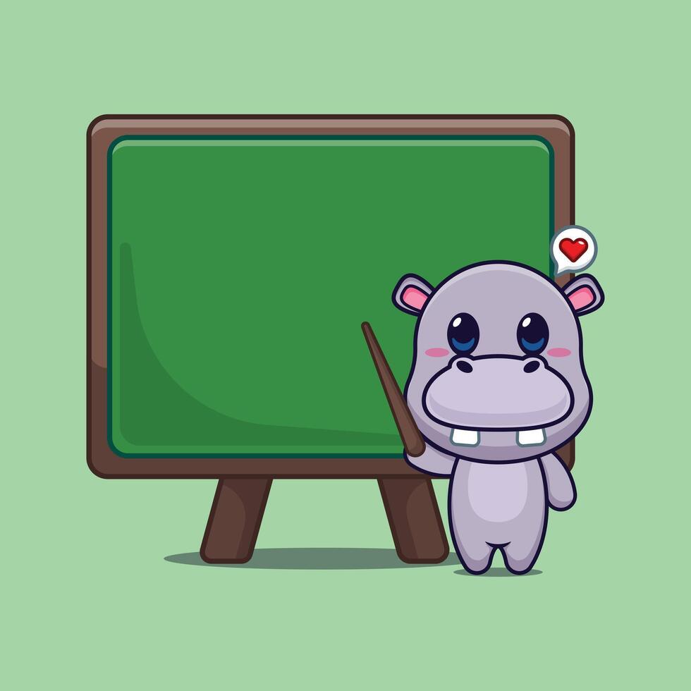 hippo mascot cartoon character illustration with blackboard vector