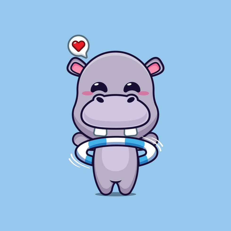 hippo mascot cartoon character illustration playing hula hoop vector