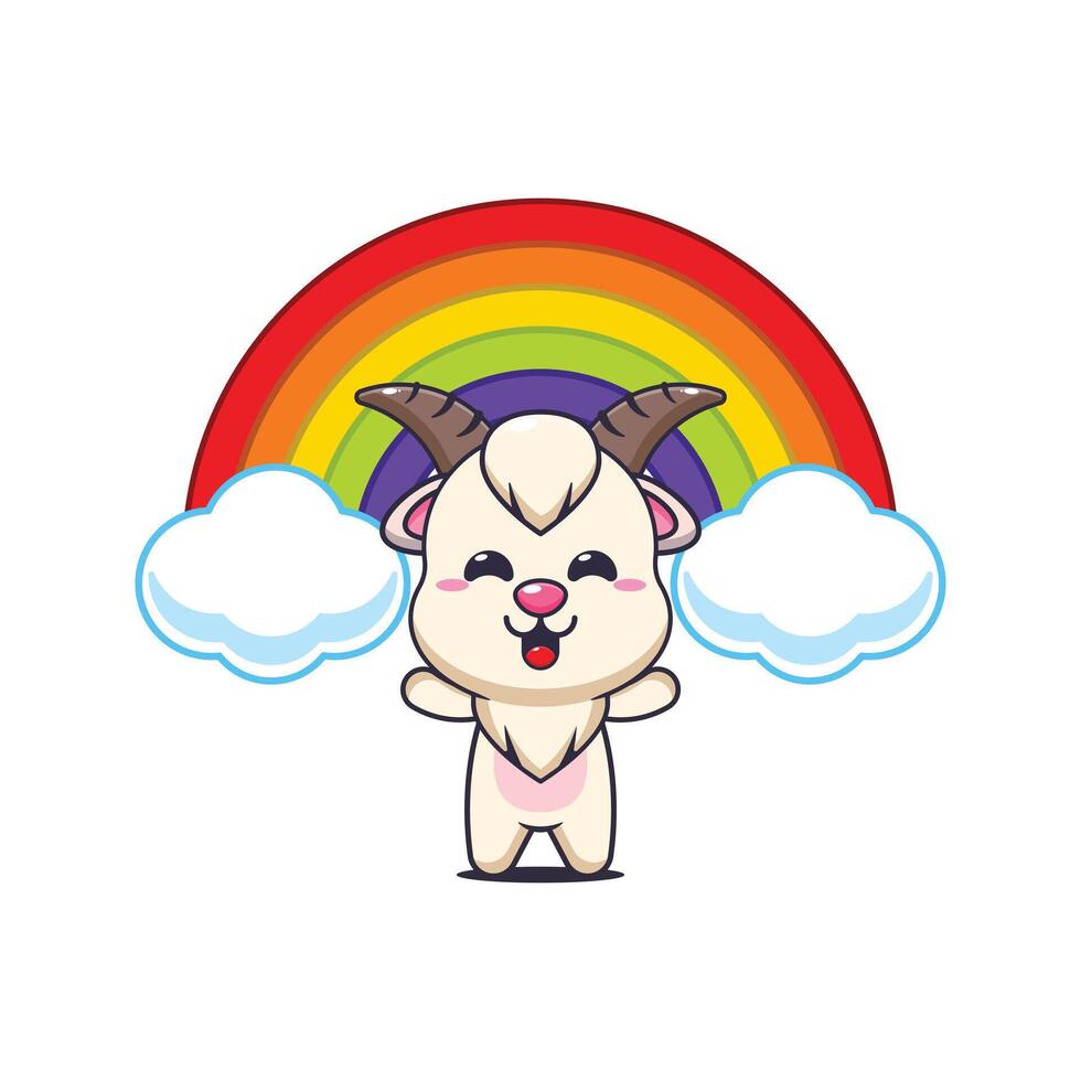 goat mascot cartoon character illustration with rainbow vector
