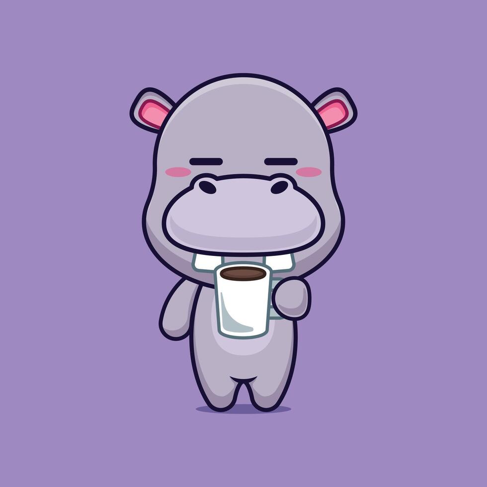 hippo mascot cartoon character illustration is tired and sleepy holding coffee vector