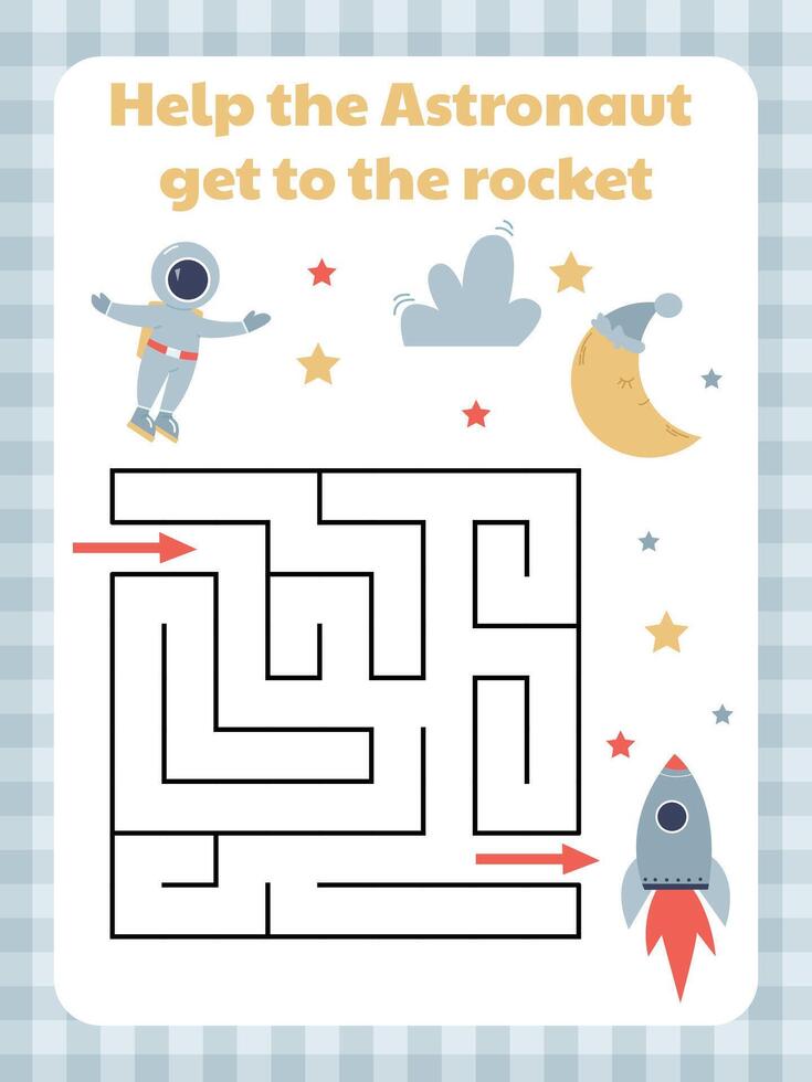 Maze task for preschool children on the theme of space vector