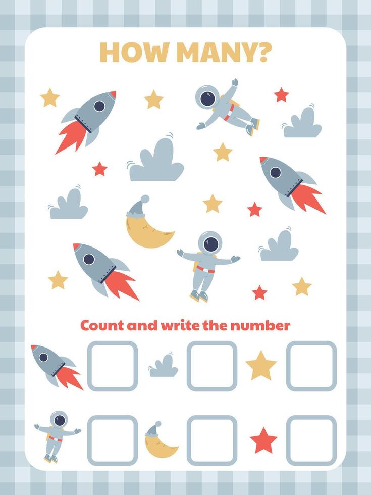 Task for children to find as many items on the theme of space vector