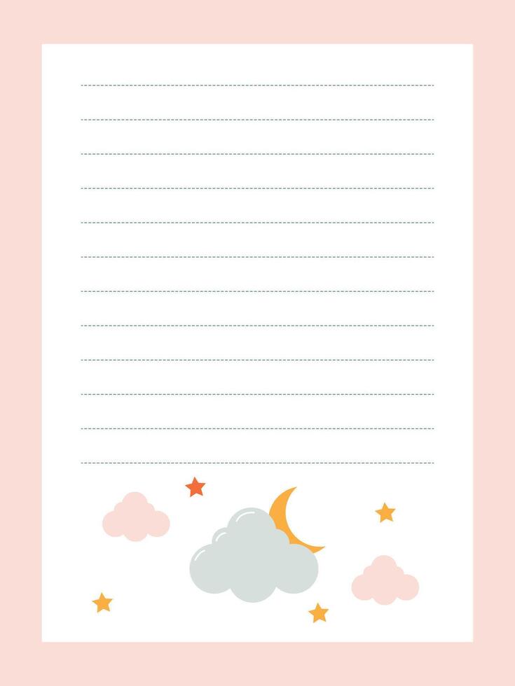 Notebook page with cute clouds, moon and stars vector