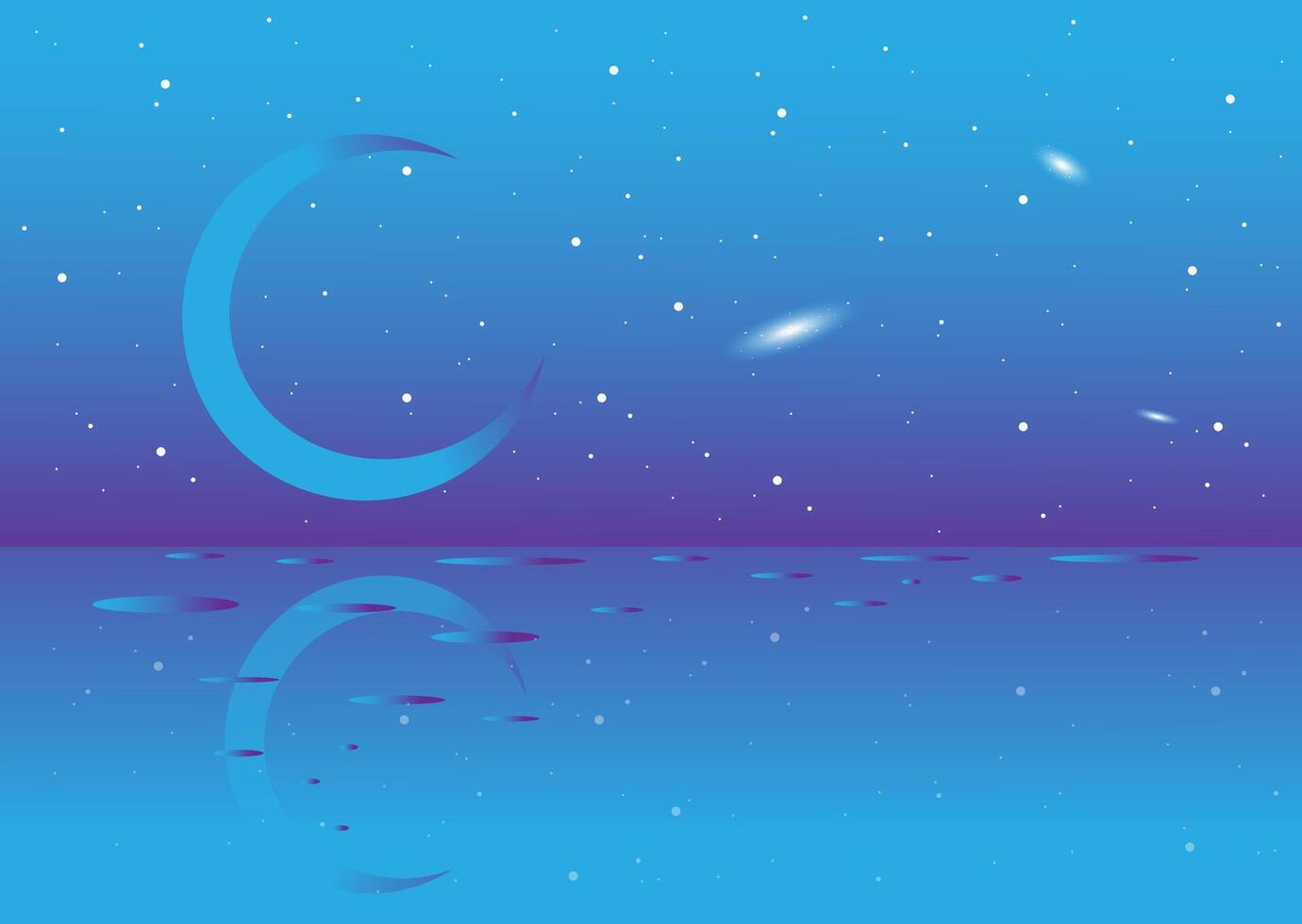 Banner with moon and ocean on violet background with stars in the universe. harmony of soul and body. Surrealistic landscape vector