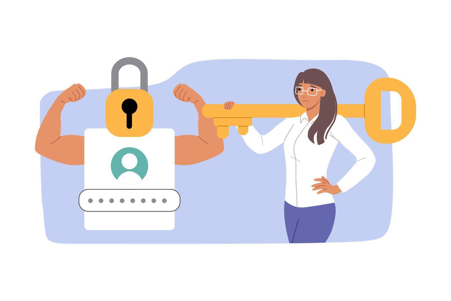 Key to account in hands of business woman who uses reliable method of providing access vector