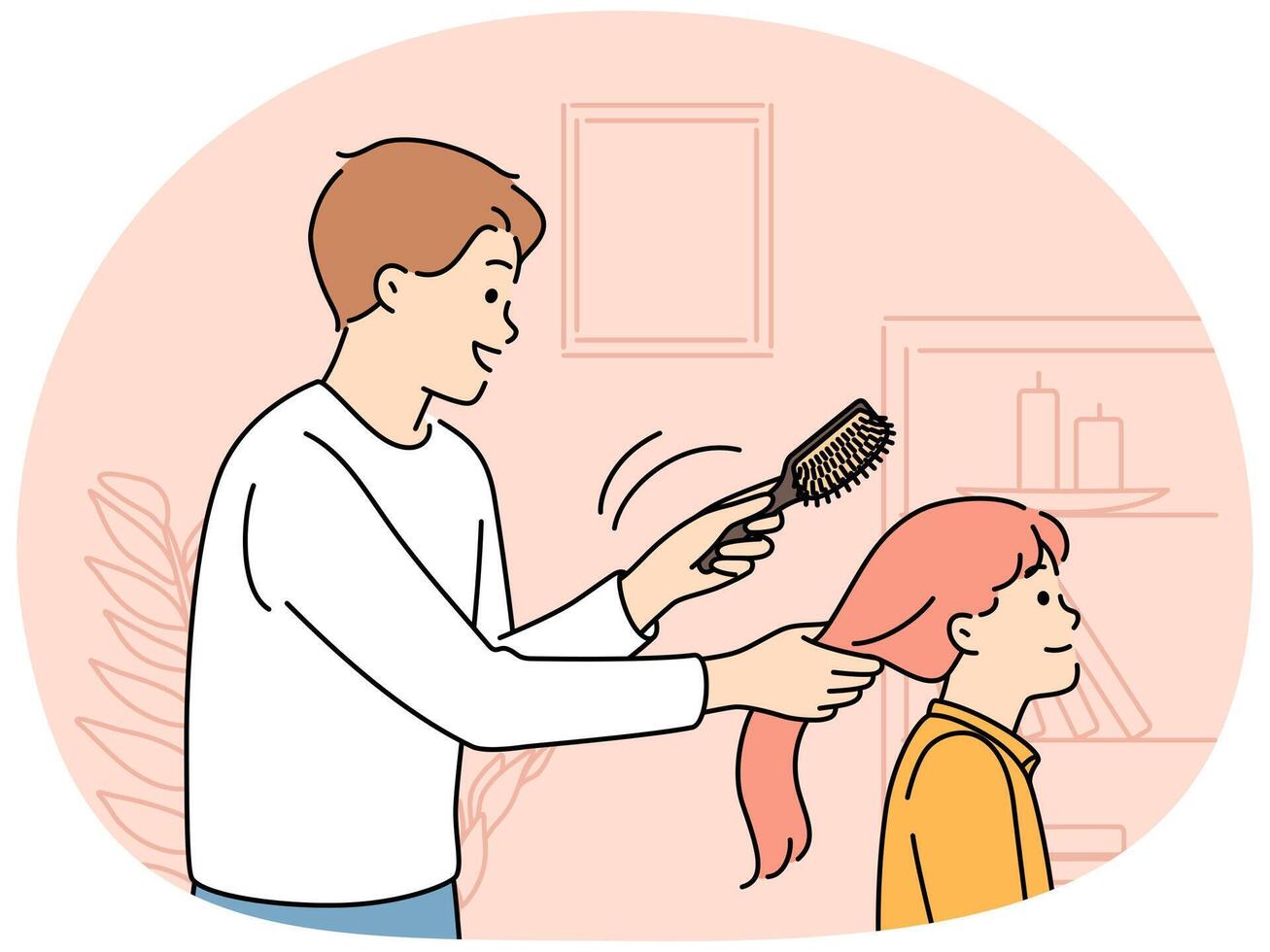 Caring father brush daughter hair vector