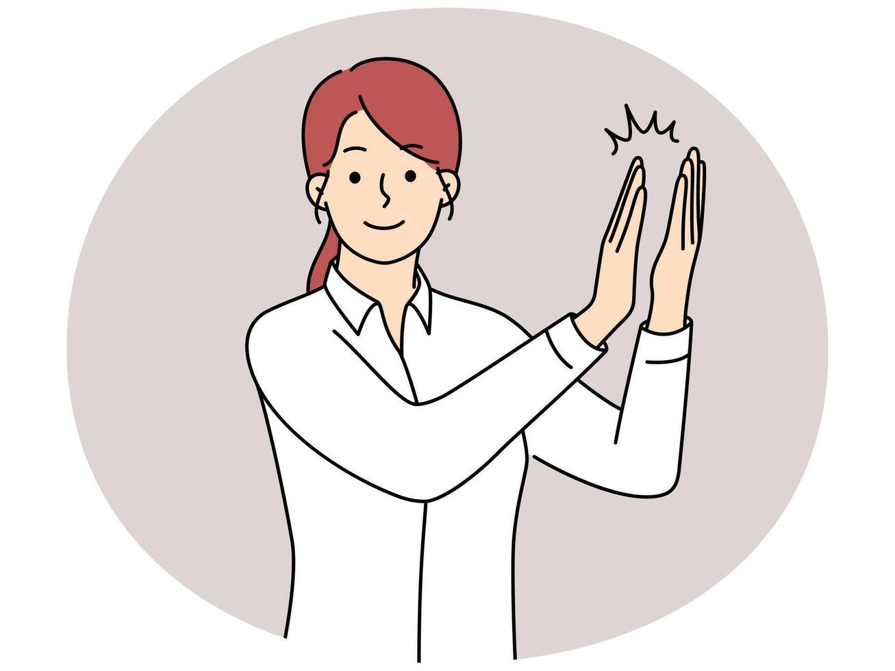 Smiling woman clap hands showing appreciation vector