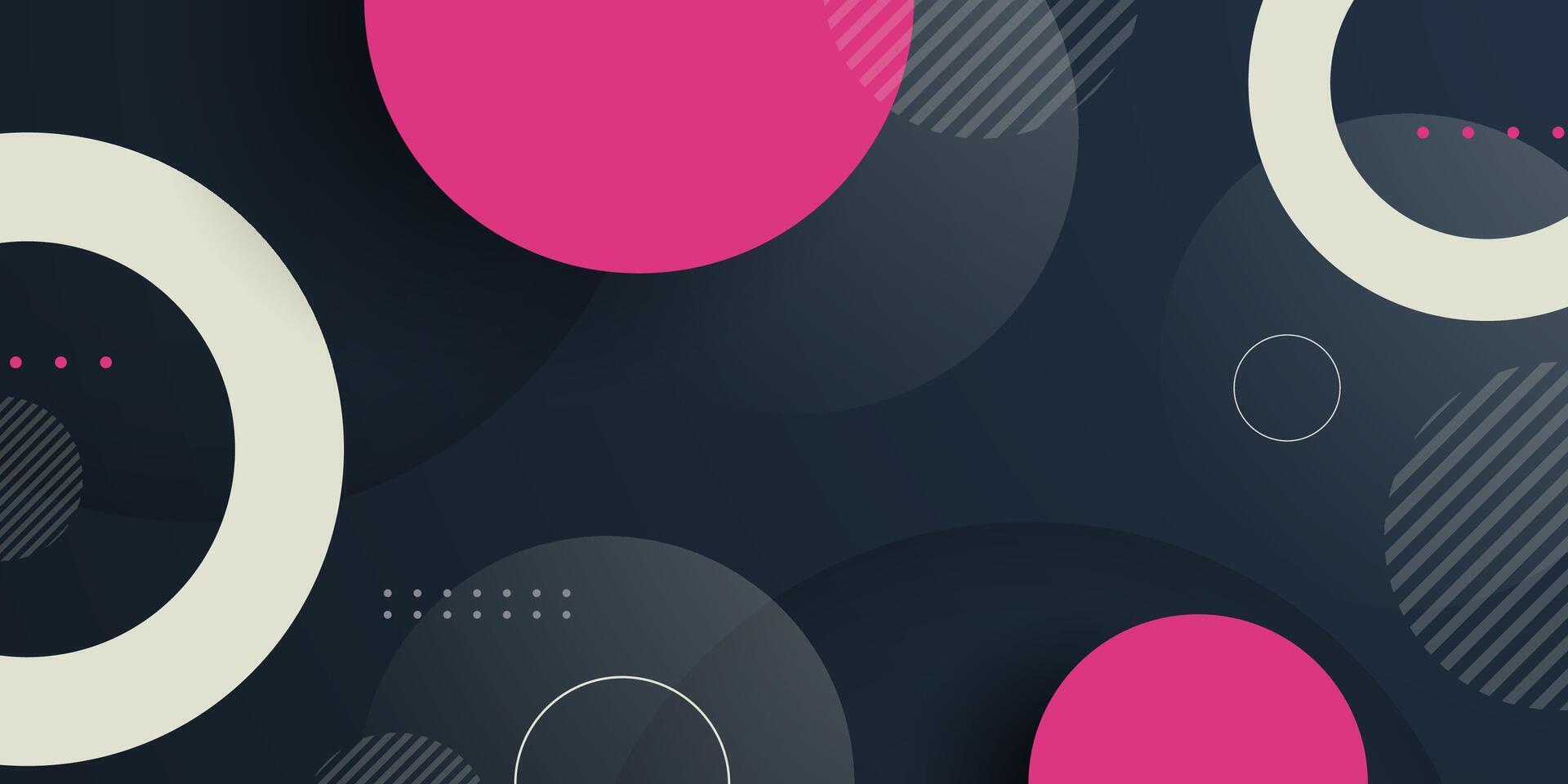 Abstract 3D background with colorful pink and white circle pattern element on dark color background. vector