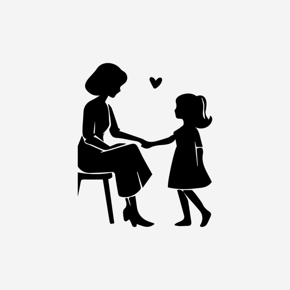 A black and white silhouette of a woman and a child vector