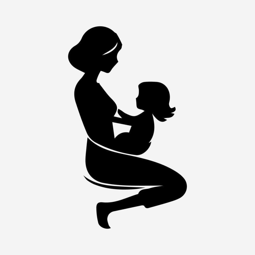 A silhouette of a woman holding a baby vector