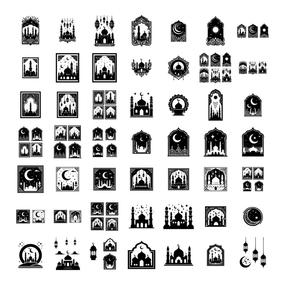 Islamic architecture icons set vector