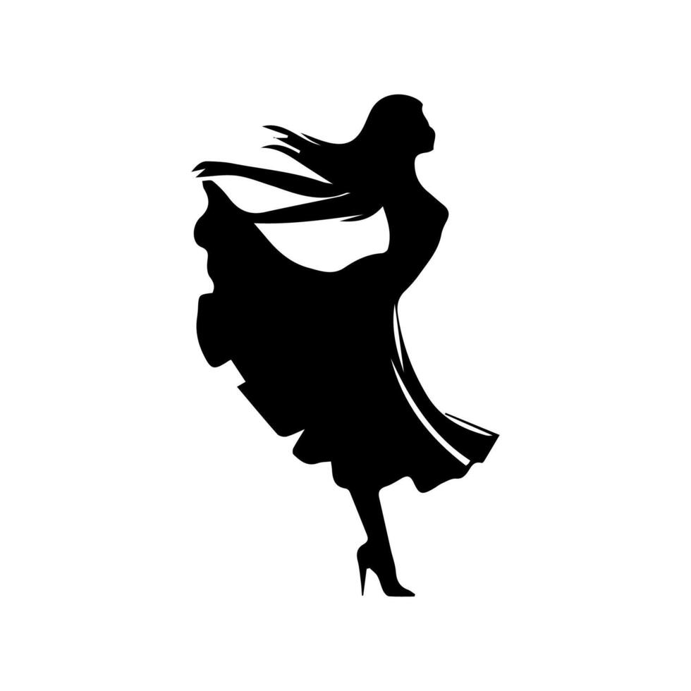 Silhouette of a woman dancing in a dress vector