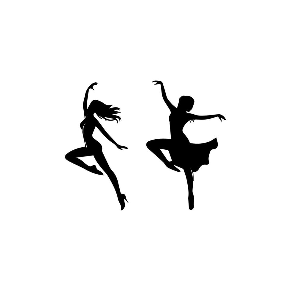 Two silhouettes of two women dancing in the air vector