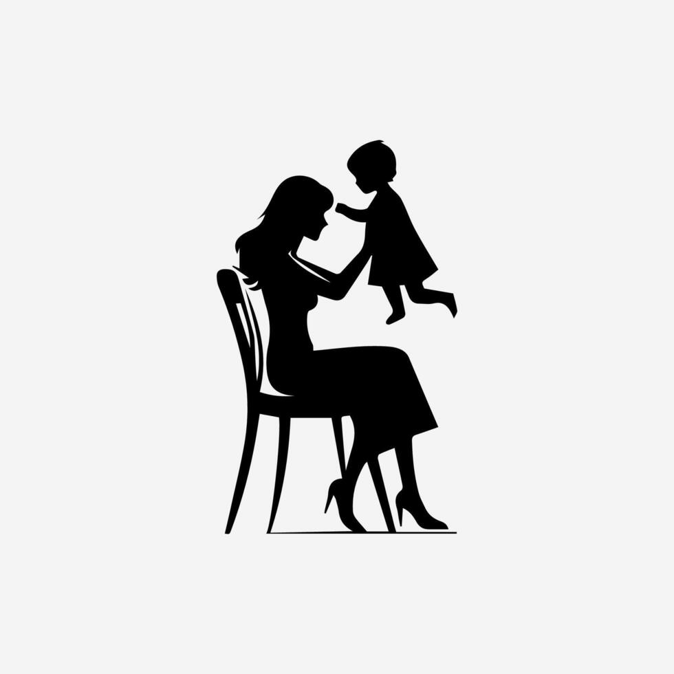 A silhouette of a woman sitting on a chair with a baby vector