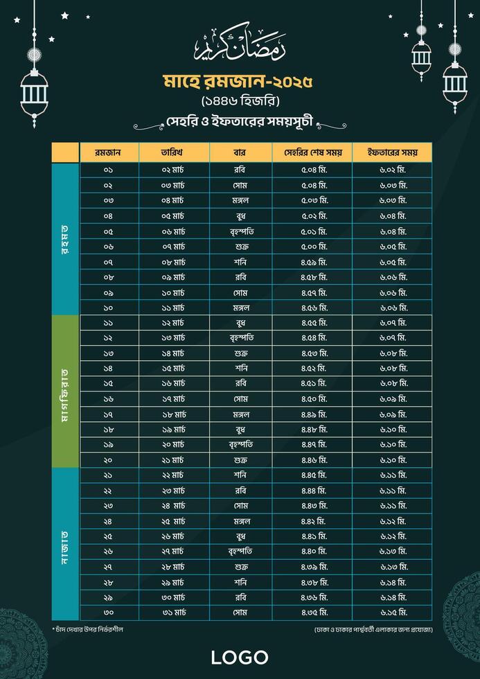 Ramadan Calendar 2025 vector