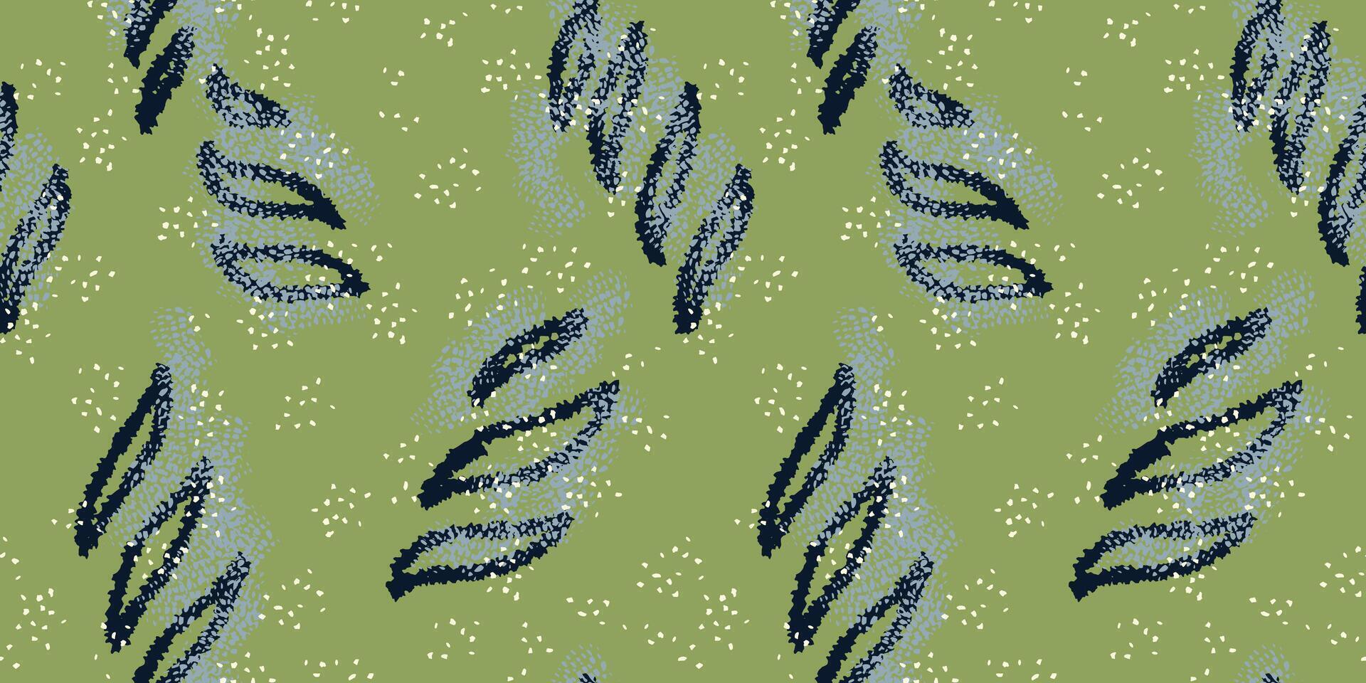 Abstract sketch organic shapes and spots, dots, drops seamless pattern on a green background. hand drawn brush strokes unique forms print. Contemporary minimalist ornament. vector