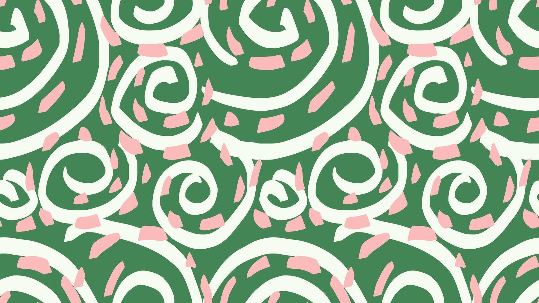 Hand drawn sketch large abstract organic shapes seamless pattern. minimalist green background with unique twisted shape. Contemporary simple ornament for print. vector