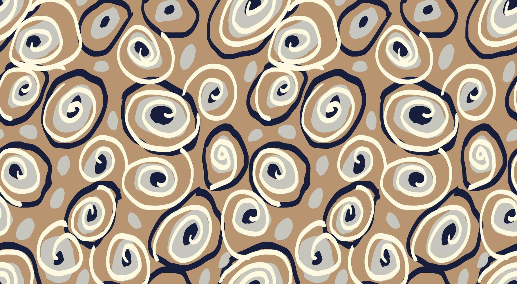 Unique abstract swirl organic shapes seamless pattern on a beige background. hand drawn irregular shape circular. Contemporary background ornament for print vector