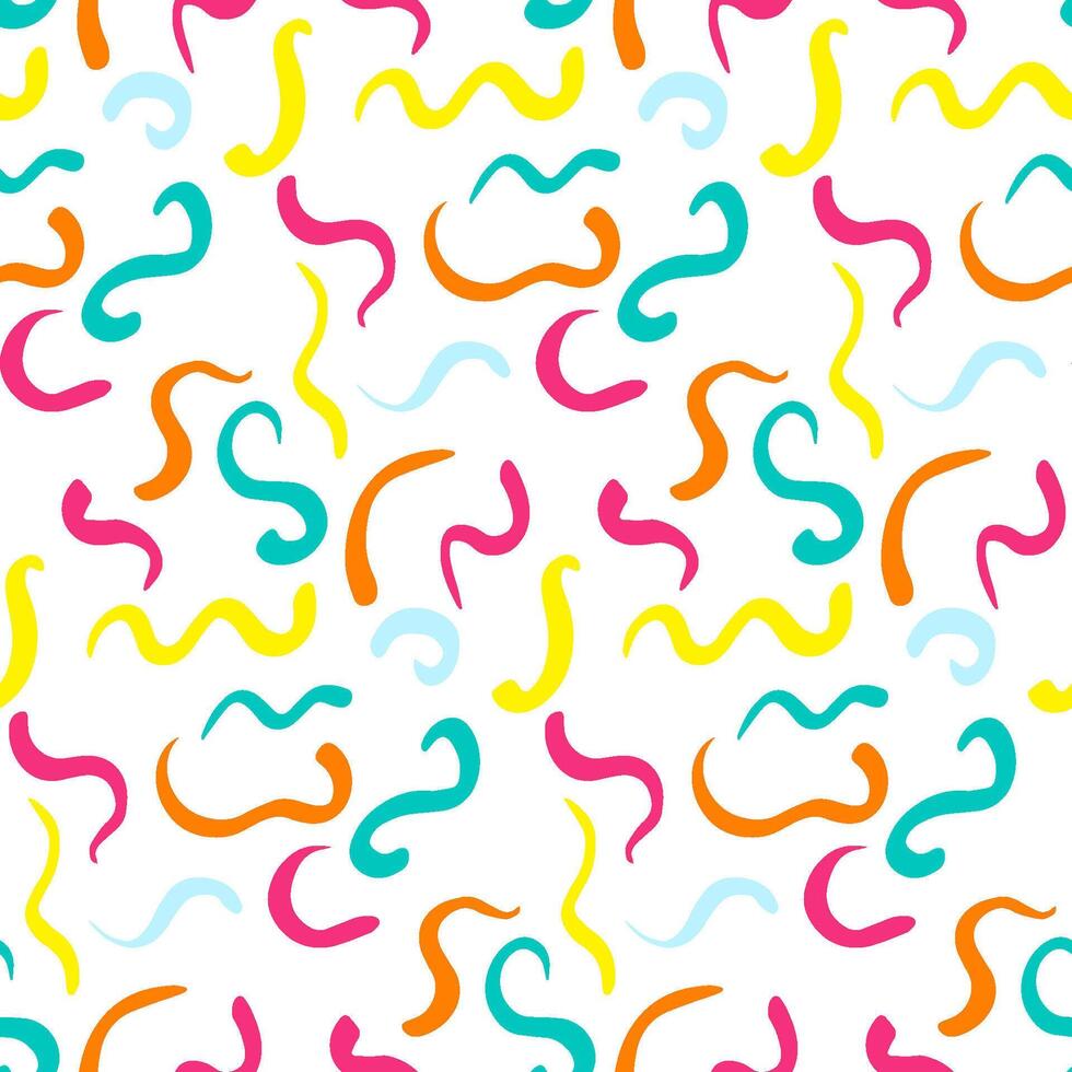 Playful Abstract Squiggle Pattern with Vibrant Colors Seamless Hand-Drawn Doodle Design for Fabric, Wrapping Paper, Wallpapers, Stationery, and Trendy Digital Backgrounds vector